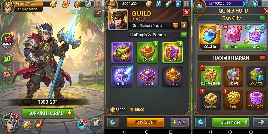 Informasi tentang sistem rewards dan upgrade dalam permainan.